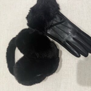 UGG Black Faux Fur Gloves and Earmuffs Set